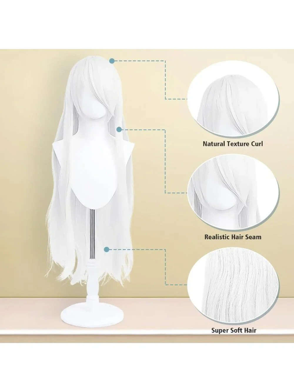 Women's White 100 Cm Heat Resistant Universal Straight Costume Long Wigs
